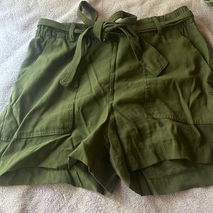 Army green tie front shorts